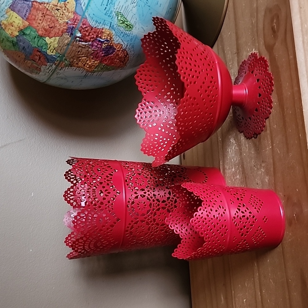 IKEA SKURAR Red Lace Effect Metal Decor Pieces